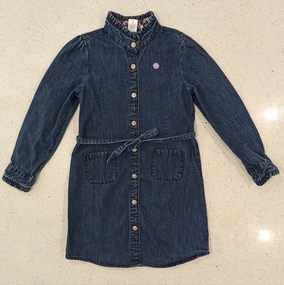 Gymboree Girl Blue Denim Jean Dress Button Down Long Sleeve Belted Pockets 8 - Picture 3 of 9